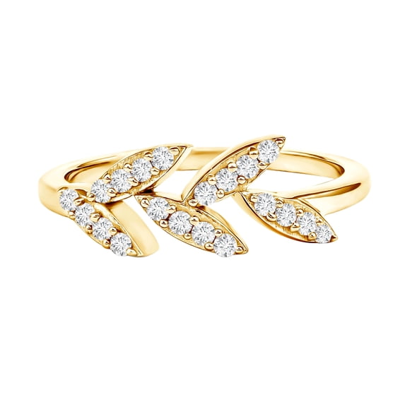 Rosec Jewels Nature Inspired Lab Grown Diamond Promise Ring for Women - EF-VS Quality - Leaf Ring - Ready to Gift, 10K Yellow Gold, US 10.00