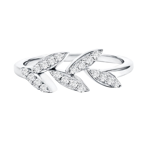 Rosec Jewels Nature Inspired Lab Grown Diamond Promise Ring for Women - EF-VS Quality - Leaf Ring - Ready to Gift, 925 Sterling Silver, US 4.00