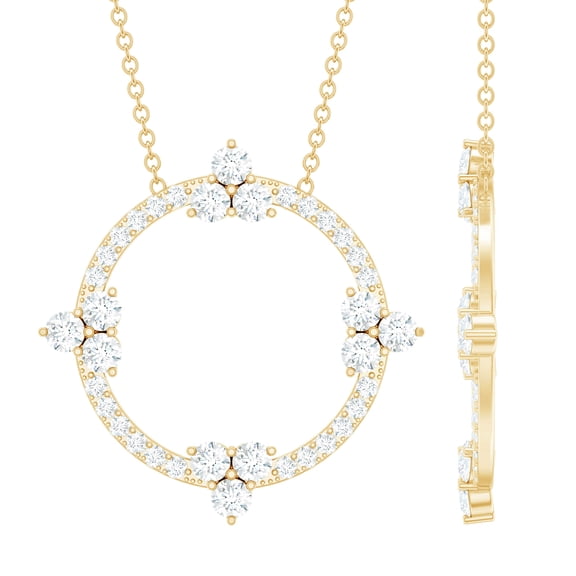 Rosec Jewels Nature Inspired Moissanite Eternity Necklace - Open Circle Necklace - Ready to Gift for Birthday, 10K Yellow Gold