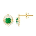 thumbnail image 1 of Rosec Jewels Nature Inspired Petal Stud Earrings for Women, Emerald and Diamond Stud Earrings, 10K Yellow Gold, 1 of 8