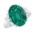 thumbnail image 1 of Rosec Jewels Oval Cut Created Emerald Solitaire Ring with Diamond for Women (10X14 mm), 18K White Gold, US 5.00, 1 of 9