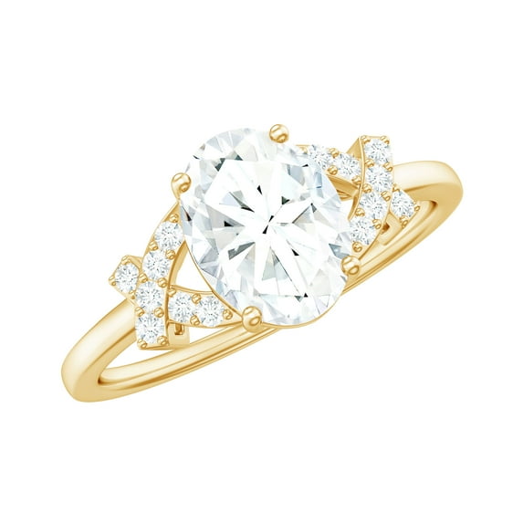 Rosec Jewels Oval Cut Solitaire Moissanite Designer Engagement Ring (6X8 mm, D-VS1 Quality), 18K Yellow Gold, US 12.00