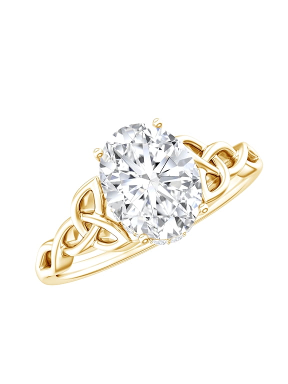 Oval Diamond Engagement Ring 2 Ct (EF-VS Quality Lab Diamond Hidden Halo Ring, 14K Yellow Gold, US 7.00