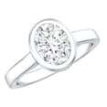 thumbnail image 1 of Rosec Jewels Oval Engagement Ring 1 ct - Lab Diamond Solitaire Ring 6x8 mm - Bezel Set - EF-VS Grade, 18K White Gold, US 3.50, 1 of 9