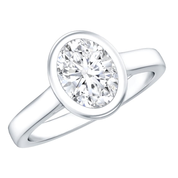Rosec Jewels Oval Engagement Ring 1 ct - Lab Diamond Solitaire Ring 6x8 mm - Bezel Set - EF-VS Grade, 18K White Gold, US 3.50