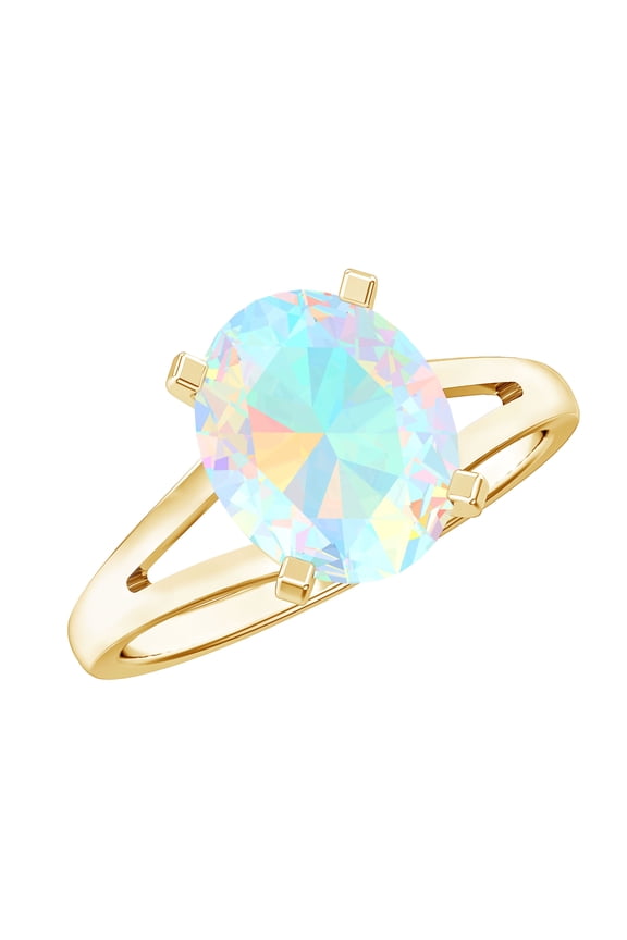 Real Ethiopian Opal Engagement Ring (1.3 Carat - AAA Quality) - Big Solitaire Opal Ring with Surprise Diamond, 10K Yellow Gold, US 5.00