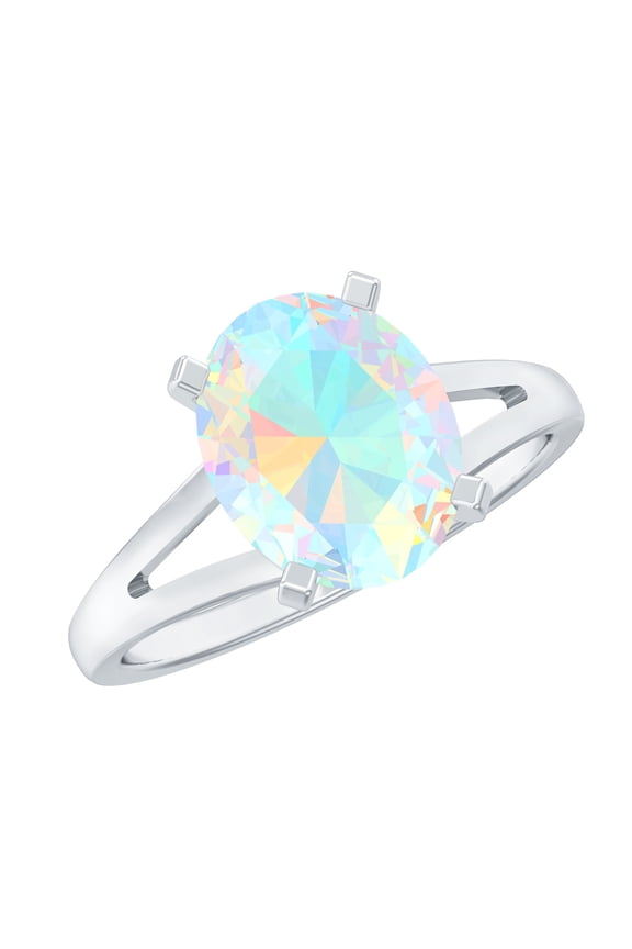 Real Ethiopian Opal Engagement Ring for Women (8X10 mm - AAA Quality) - Big Solitaire Opal Ring with Jewelry Box, 18K White Gold, US 10.00