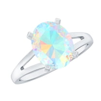 Rosec Jewels Real Ethiopian Opal Engagement Ring for Women (8X10 mm - AAA Quality) - Big Solitaire Opal Ring with Jewelry Box, 925 Sterling Silver, US 4.00