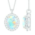 thumbnail image 1 of Rosec Jewels Oval Ethiopian Opal Statement Pendant for Women with Diamond Halo (8X10 MM), 18K White Gold, 1 of 8