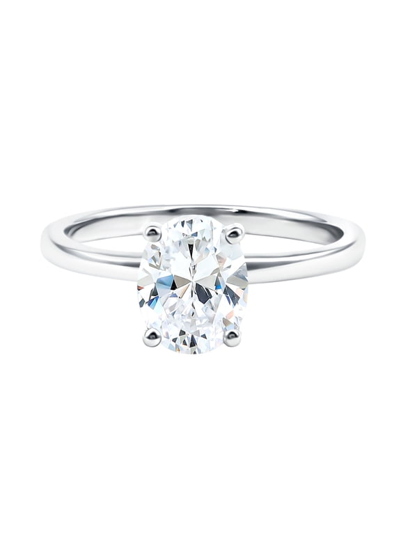 Oval Lab Diamond Ring 2 Ct - Big Solitaire Engagement Ring - EF-VS Grade Certified, 925 Sterling Silver, US 7.00