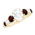 thumbnail image 1 of Rosec Jewels Oval Moissanite Engagement Ring with Garnet for Women - 6X8 mm - D-VS1 Grade, 18K Yellow Gold, US 11.50, 1 of 7