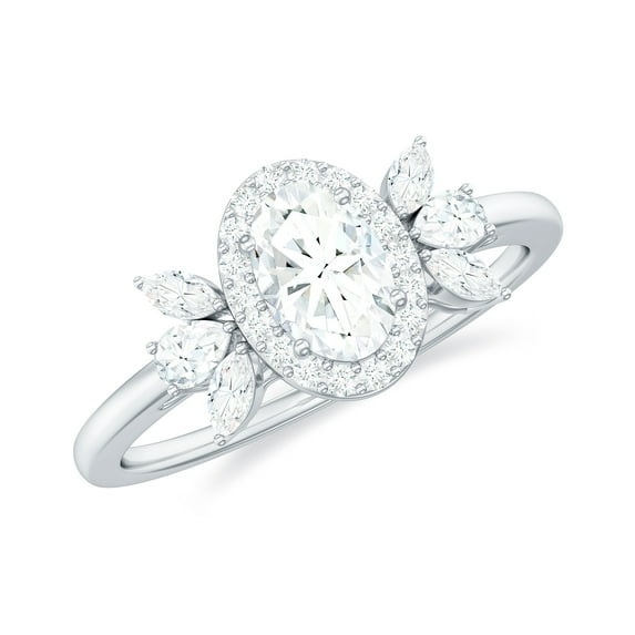 Rosec Jewels Moissanite Oval Engagement Ring for Women - Designer Ring - D-VS1 Quality Certified - with Jewelry Box, 10K White Gold, US 5.50