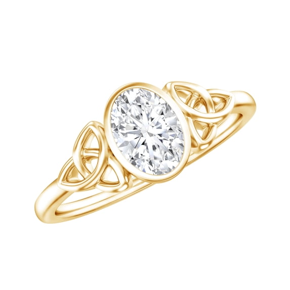 Rosec Jewels Moissanite Oval Engagement Ring 1 Carat - Celtic Knot Ring - 5X7 mm Oblong Ring - D-VS1 Quality Certified, 10K Yellow Gold, US 7.50
