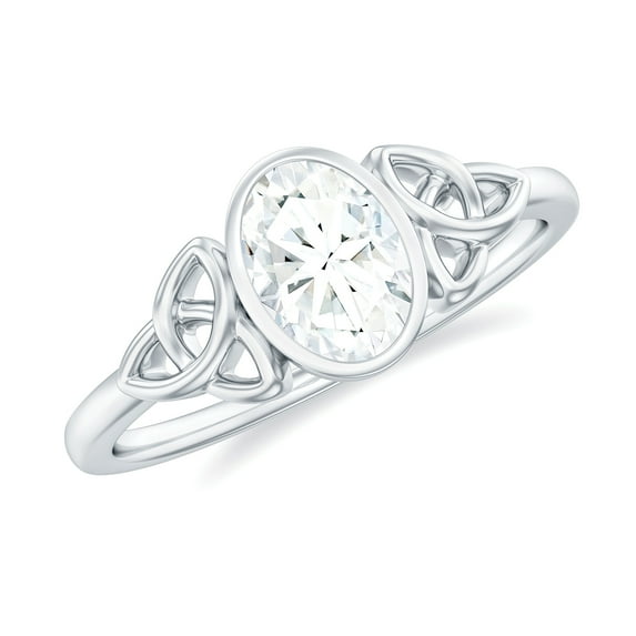 Rosec Jewels Moissanite Oval Engagement Ring 1 Carat - Celtic Knot Ring - 5X7 mm Oblong Ring - D-VS1 Quality Certified, 18K White Gold, US 8.00