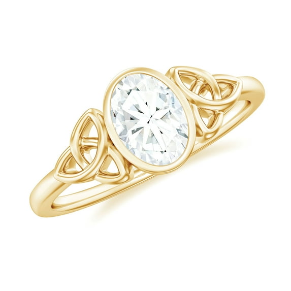 Rosec Jewels Moissanite Oval Engagement Ring 1 Carat - Celtic Knot Ring - 5X7 mm Oblong Ring - D-VS1 Quality Certified, 18K Yellow Gold, US 7.00