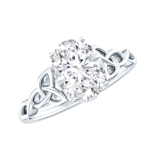 Rosec Jewels Moissanite Oval Engagement Ring 2 Carat - Celtic Knot Ring for Women - D-VS1 Grade Certified, 10K White Gold, US 3.50