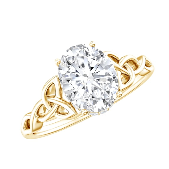 Rosec Jewels Moissanite Oval Engagement Ring 2 Carat - Celtic Knot Ring for Women - D-VS1 Grade Certified, 10K Yellow Gold, US 9.00