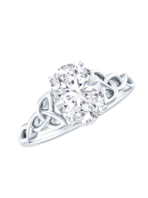 Moissanite Oval Engagement Ring 2 Carat - Celtic Knot Ring for Women - D-VS1 Grade Certified, 925 Sterling Silver, US 4.00