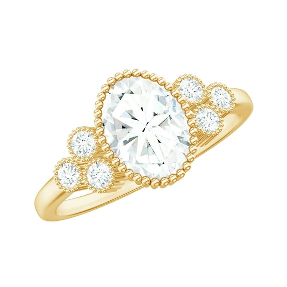 Rosec Jewels Certified Moissanite Oval Engagement Ring 1 Carat - 6X8 mm - Solitaire Ring for Women - D-VS1 Quality, 14K Yellow Gold, US 8.50