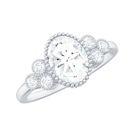 Rosec Jewels Certified Moissanite Oval Engagement Ring 1 Carat - 6X8 mm - Solitaire Ring for Women - D-VS1 Quality, 18K White Gold, US 5.00