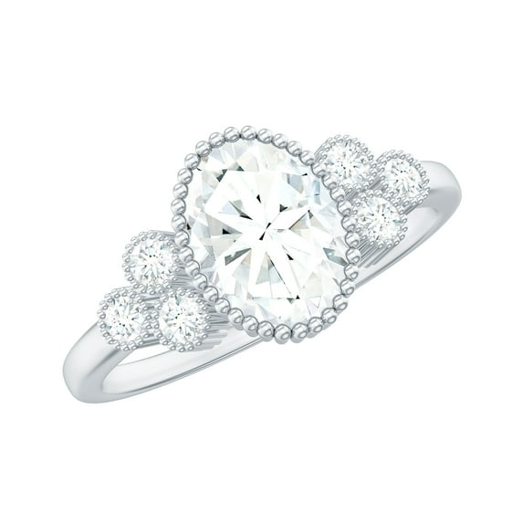 Rosec Jewels Certified Moissanite Oval Engagement Ring 1 Carat - 6X8 mm - Solitaire Ring for Women - D-VS1 Quality, 925 Sterling Silver, US 4.00