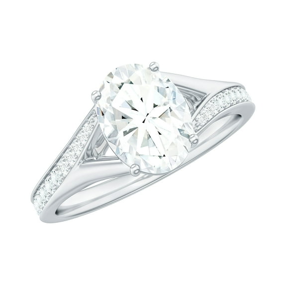 Rosec Jewels Moissanite Oval Engagement Ring for Women - 1 Ct - Solitaire Ring - 6X8 mm - D-VS1 Quality Certified, 10K White Gold, US 6.50