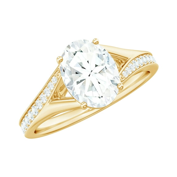 Rosec Jewels Moissanite Oval Engagement Ring for Women - 1 Ct - Solitaire Ring - 6X8 mm - D-VS1 Quality Certified, 10K Yellow Gold, US 6.50
