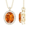 thumbnail image 1 of Rosec Jewels Oval Shape Lab Grown Orange Sapphire Pendant with Diamond Halo (AAAA Quality), 10K Yellow Gold, 1 of 6
