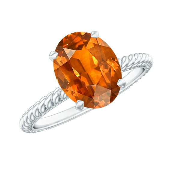 Rosec Jewels Oval Shape Lab Grown Orange Sapphire Solitaire Ring with Surprise Diamond (8X10 mm), 18K White Gold, US 12.00