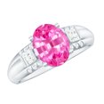 thumbnail image 1 of Rosec Jewels Oval Shape Lab Grown Pink Sapphire Solitaire Ring with Diamond (8X10 MM), 10K White Gold, US 7.00, 1 of 9