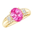 thumbnail image 1 of Oval Shape Lab Grown Pink Sapphire Solitaire Ring with Diamond (4 Carat), 14K Yellow Gold, US 3.00, 1 of 8
