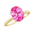 thumbnail image 1 of Rosec Jewels Lab Grown Pink Sapphire Oval Engagement Ring - 8X10 mm - Big Solitaire Sapphire Ring - AAAA Grade - with Jewelry Box, 18K Yellow Gold, US 11.50, 1 of 8