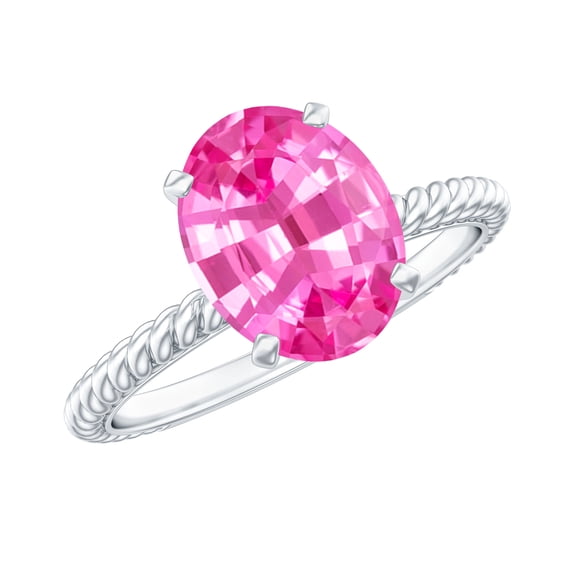 Rosec Jewels Lab Grown Pink Sapphire Oval Engagement Ring - 8X10 mm - Big Solitaire Sapphire Ring - AAAA Grade - with Jewelry Box, 925 Sterling Silver, US 3.50