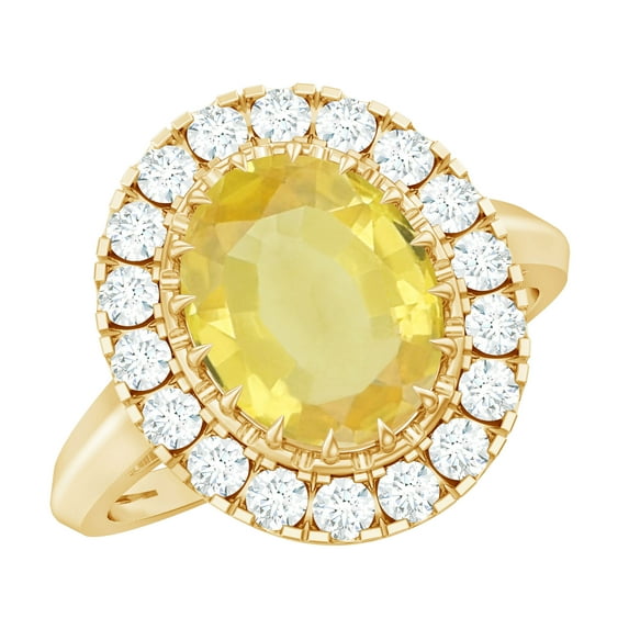 Rosec Jewels Oval Shape Lab Grown Yellow Sapphire Vintage Inspired Ring with Moissanite, 10K Yellow Gold, US 7.50