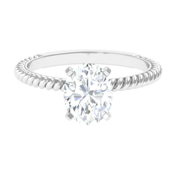 Rosec Jewels Oval Shape Zircon Solitaire Engagement Ring with Twisted Rope for Women - 8X10 mm, 10K White Gold, US 5.50