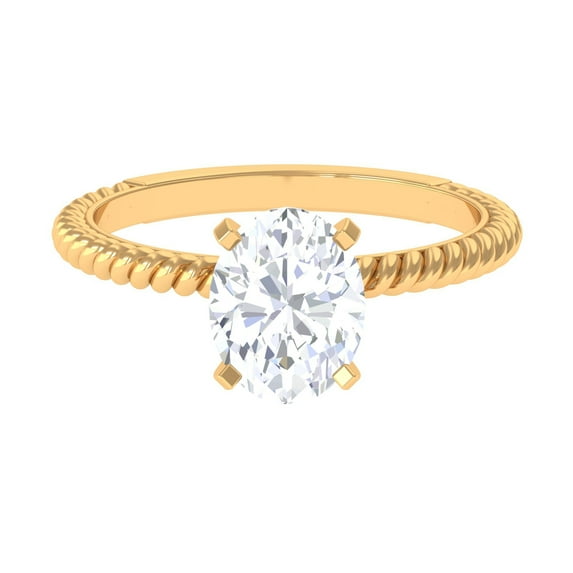 Rosec Jewels Oval Shape Zircon Solitaire Engagement Ring with Twisted Rope for Women - 8X10 mm, 18K Yellow Gold, US 8.00