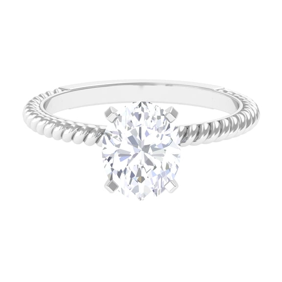 Rosec Jewels Oval Shape Zircon Solitaire Engagement Ring with Twisted Rope for Women - 8X10 mm, 925 Sterling Silver, US 4.00