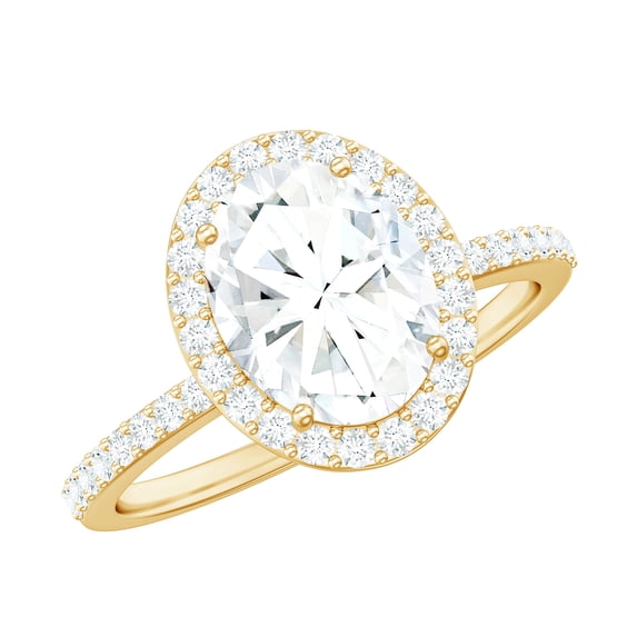 Rosec Jewels Oval Moissanite Engagement Ring with Halo - D-VS1 Quality Authentically Certified Classic Ring for Women, 10K Yellow Gold, US 11.50