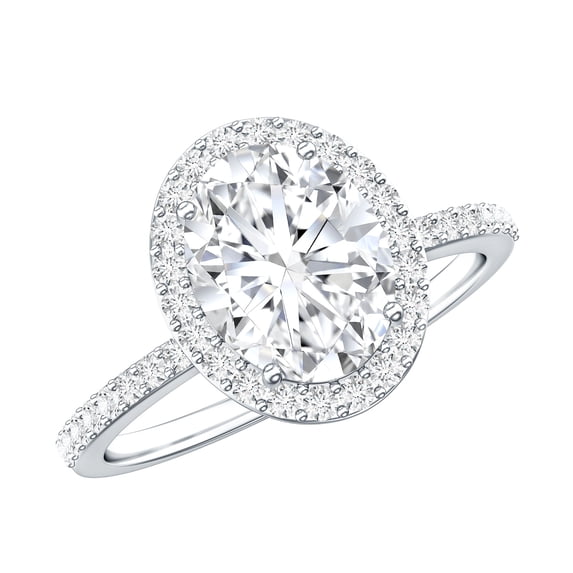 Rosec Jewels Oval Moissanite Engagement Ring with Halo - D-VS1 Quality Authentically Certified Classic Ring for Women, 18K White Gold, US 9.50