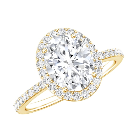 Rosec Jewels Oval Moissanite Engagement Ring with Halo - D-VS1 Quality Authentically Certified Classic Ring for Women, 18K Yellow Gold, US 11.00