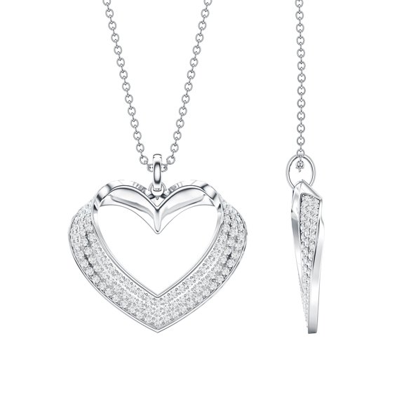 Rosec Jewels - Pave Diamond Heart Necklace for Wedding - Lab Created Diamond Heart Pendant (Ef-Vs Quality, with Chain), 18K White Gold
