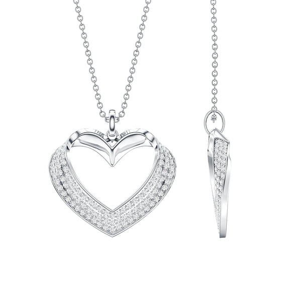 Rosec Jewels - Pave Diamond Heart Necklace for Wedding - Lab Created Diamond Heart Pendant (Ef-Vs Quality, with Chain), 925 Sterling Silver