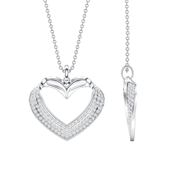Rosec Jewels - Pave Diamond Heart Necklace for Wedding - Lab Created Diamond Heart Pendant (Ef-Vs Quality, with Chain), 925 Sterling Silver