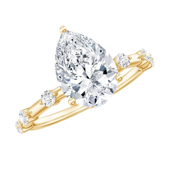 Rosec Jewels Moissanite Teardrop Engagement Ring 2 Ct - D-VS1 Grade Moissanite Solitaire Ring - 7X10 mm - with Jewelry Box, 14K Yellow Gold, US 7.50