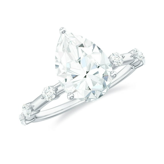 Rosec Jewels Moissanite Teardrop Engagement Ring 2 Ct - D-VS1 Grade Moissanite Solitaire Ring - 7X10 mm - with Jewelry Box, 18K White Gold, US 10.00