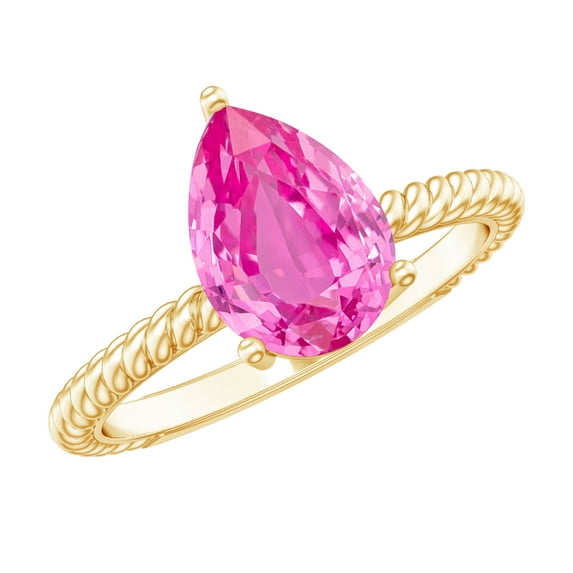 Rosec Jewels Pear Shape Created Pink Sapphire Solitaire Ring with Moissanite - 7X10 mm, 10K Yellow Gold, US 12.50