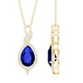thumbnail image 1 of Rosec Jewels Pear Shape Lab Grown Blue Sapphire Pendant with Diamond - 12X8 mm, 14K Yellow Gold, 1 of 7