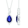 thumbnail image 1 of Rosec Jewels Pear Shape Lab Grown Blue Sapphire Pendant with Diamond - 12X8 mm, 18K White Gold, 1 of 7