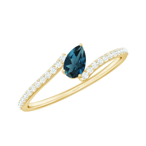 Rosec Jewels Natural London Blue Topaz Promise Ring for Women - AAA Quality Blue Topaz and Diamond Ring - Ready to Gift, 10K Yellow Gold, US 7.00