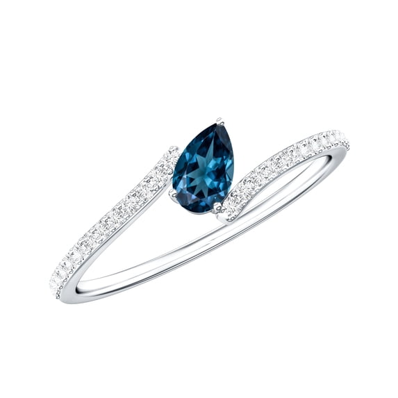 Rosec Jewels Natural London Blue Topaz Promise Ring for Women - AAA Quality Blue Topaz and Diamond Ring - Ready to Gift, 18K White Gold, US 3.00